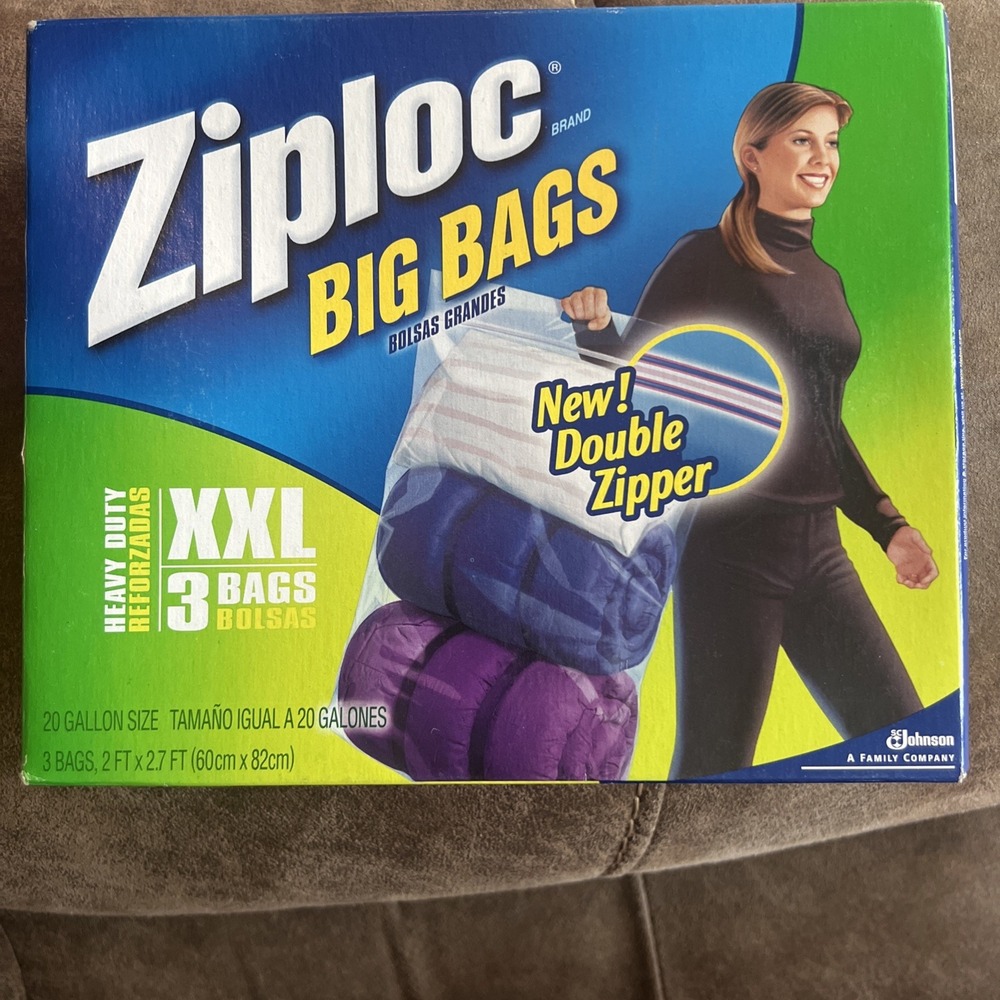 NEW Ziploc Big Bags Discontinued Heavy Duty XXL 3 Bags 20 Gallon 2' x 2.7'